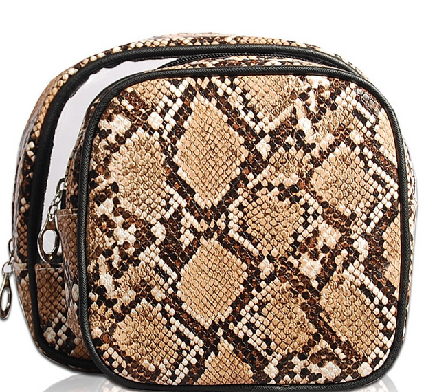 Gina 2 in 1 Cosmetic Bag - Brown Python