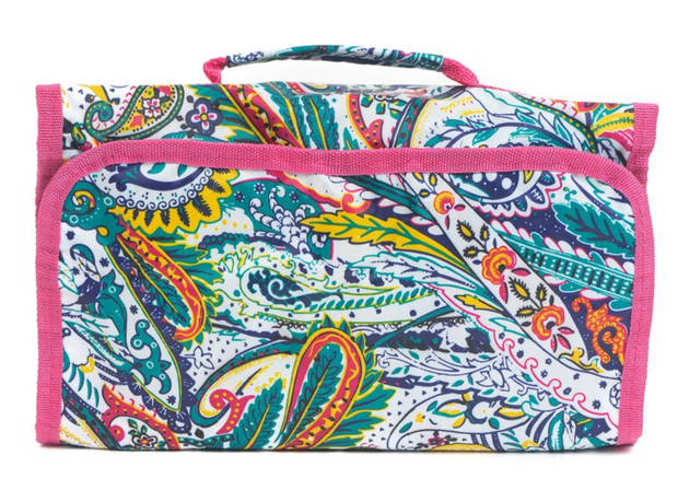 Roll Up Cosmetic Bag - White Paisley
